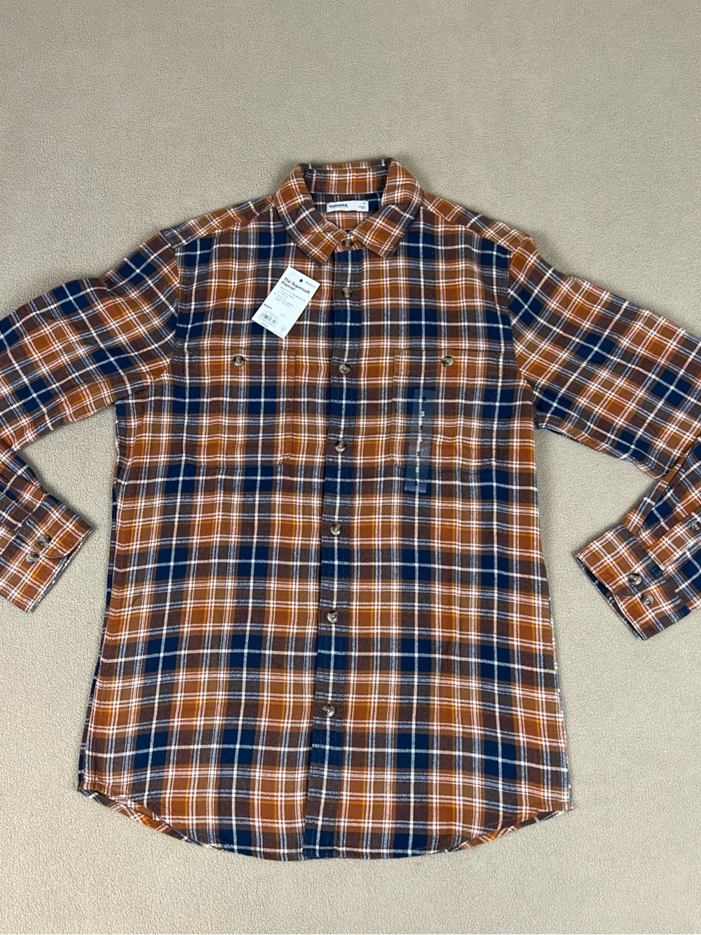 Sonoma The Supersoft Flannel Shirt. 100% Cotton, Plaid. Orange. Men's Sz Small